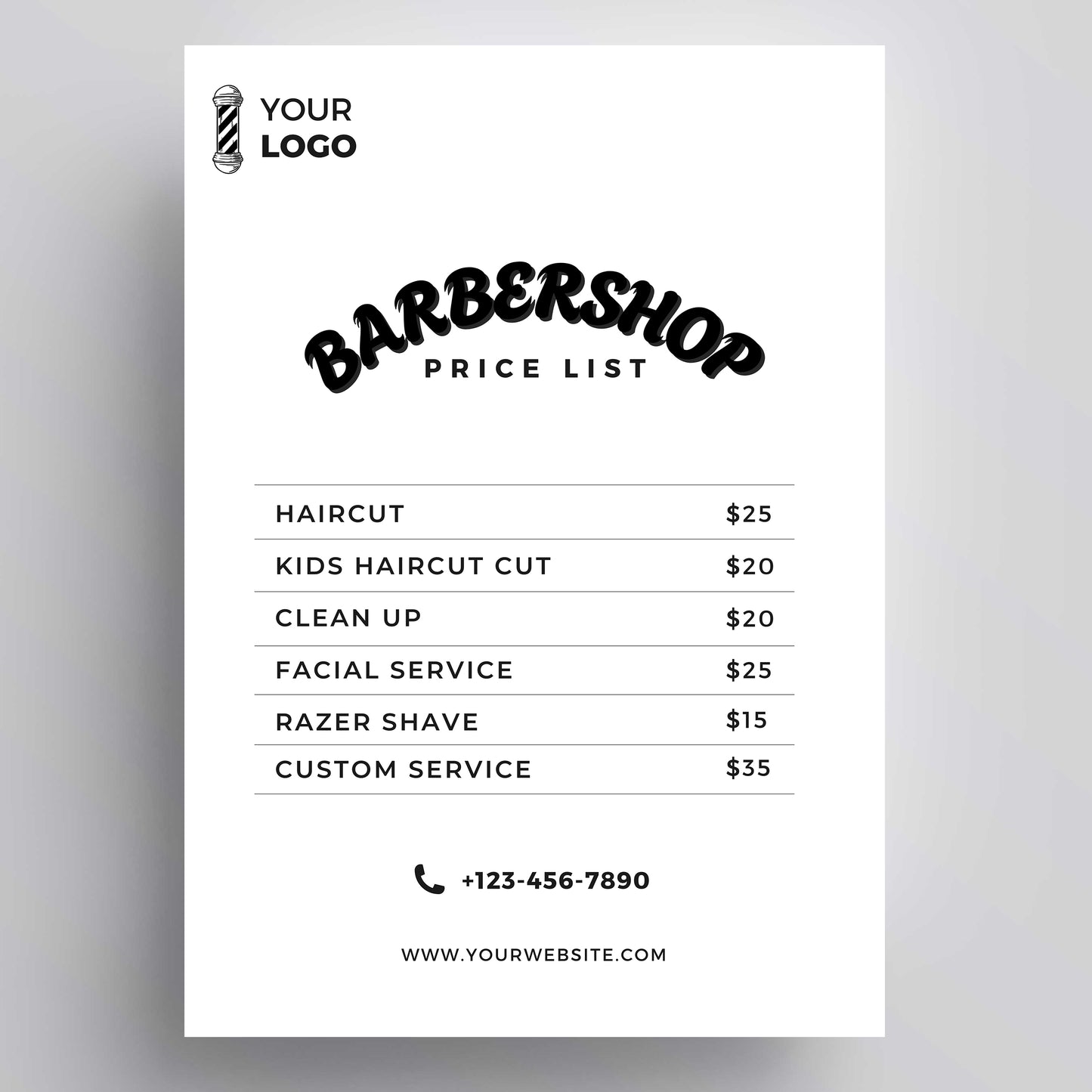 Barber Price List WITH Display Stand