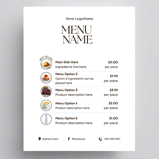 Coffee Shop Menu WITH Display Stand